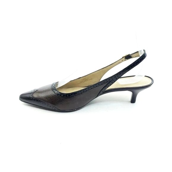 Talbots Slingback Kitten Heel Pumps Brown Black Leather Two-Tone Womens Size 7.5 - Picture 7 of 10